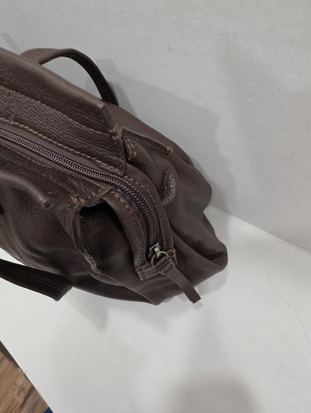 NWT J. Jill Dark Brown Pebble Leather Tote Shoulder Bag Satchel Top Zip - Picture 8 of 16